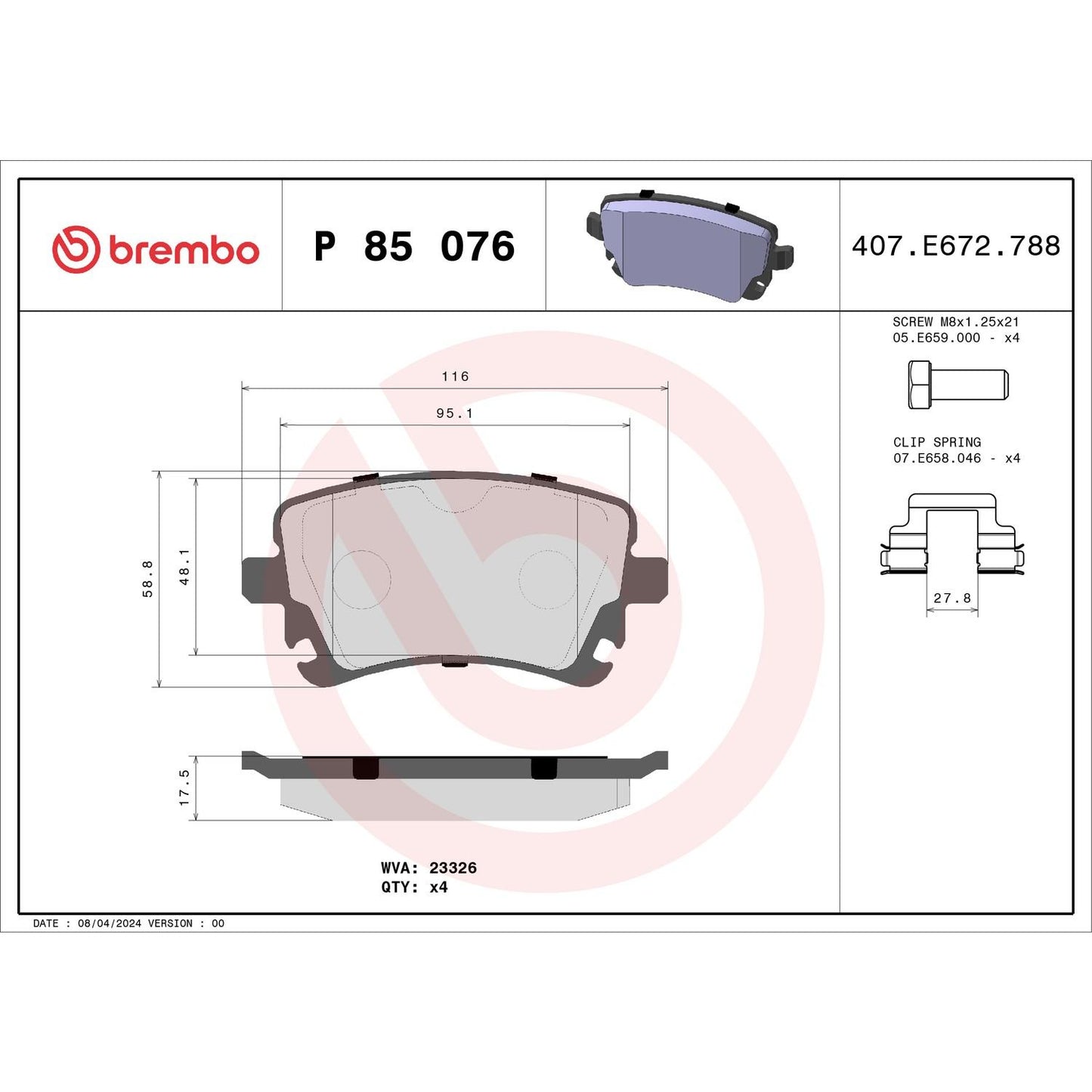 Brembo Disc Brake Pad Set P85076
