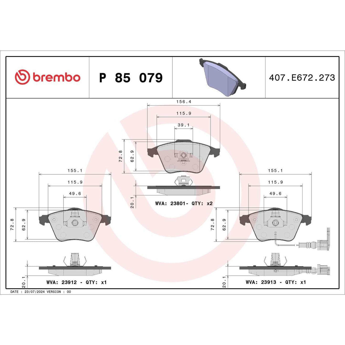Brembo Disc Brake Pad Set P85079