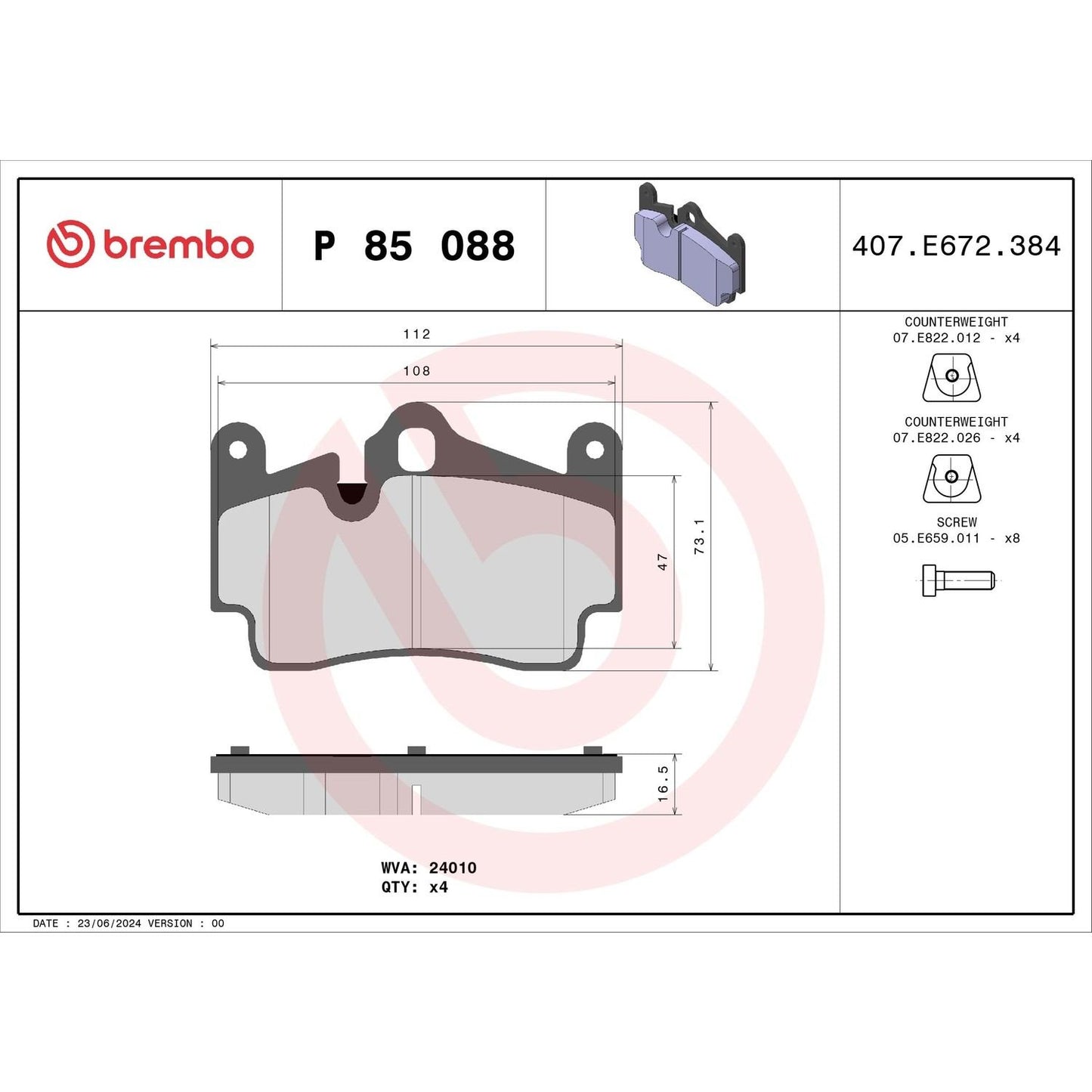Brembo Disc Brake Pad Set P85088