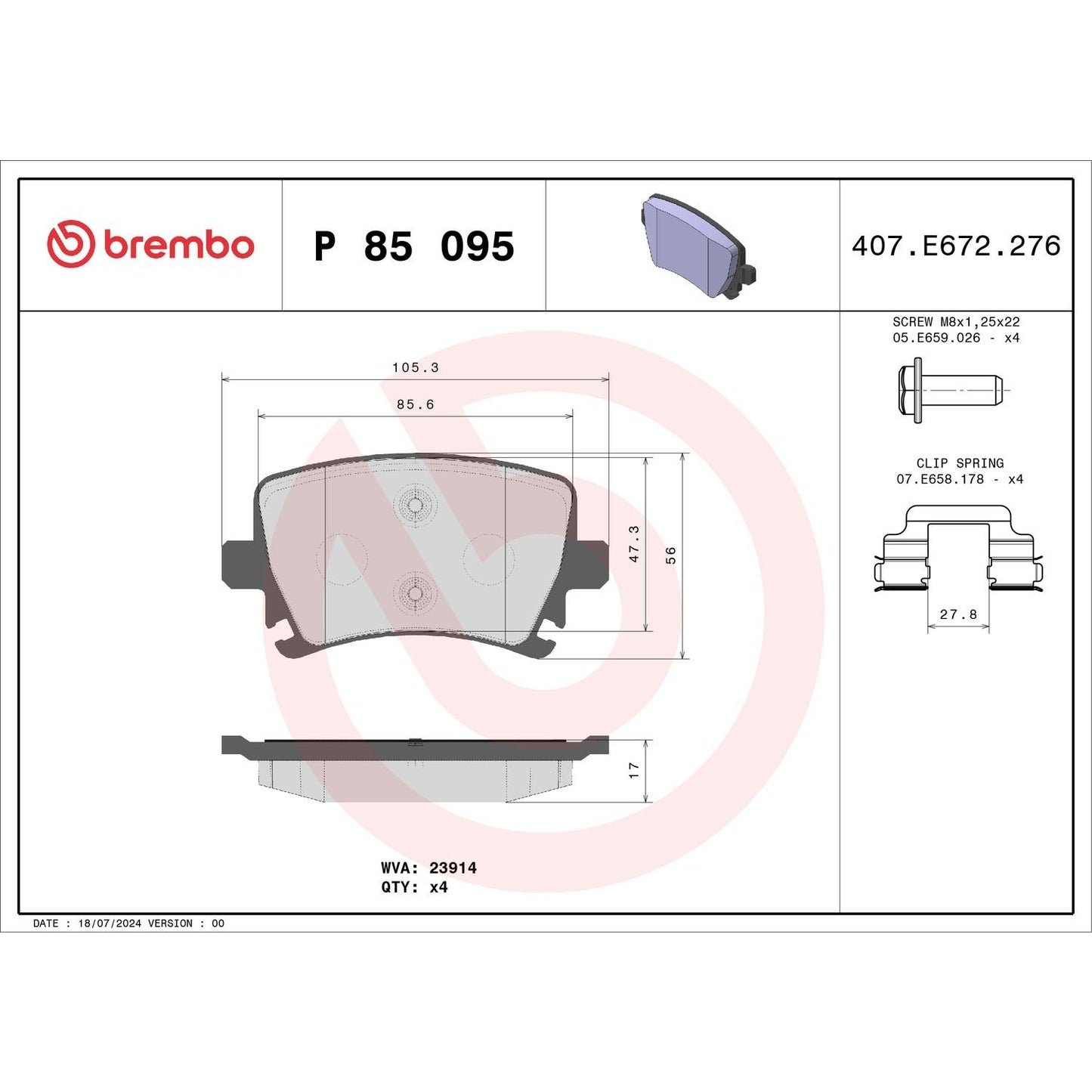 Brembo Disc Brake Pad Set P85095