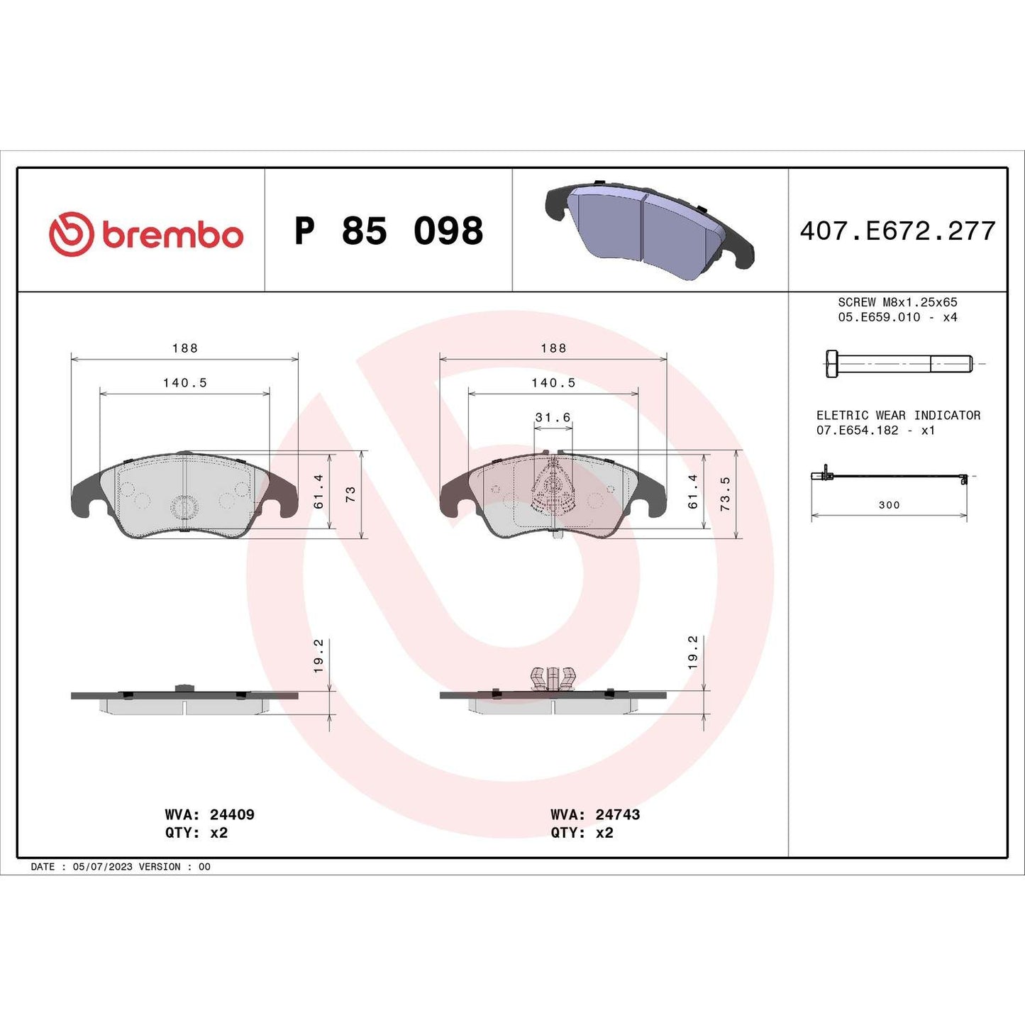 Brembo Disc Brake Pad Set P85098