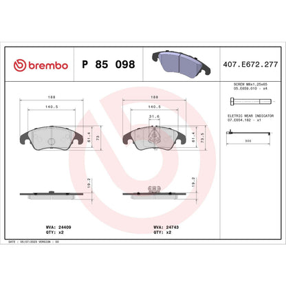 Brembo Disc Brake Pad Set P85098