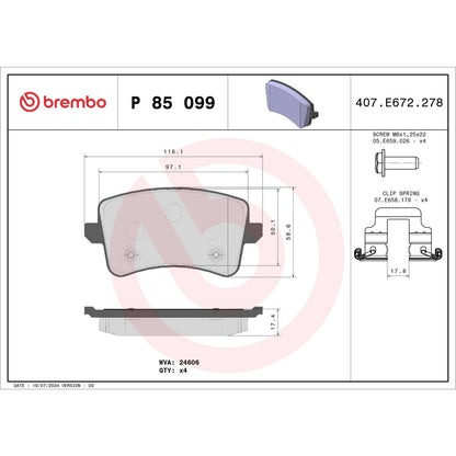 Brembo Disc Brake Pad Set P85099