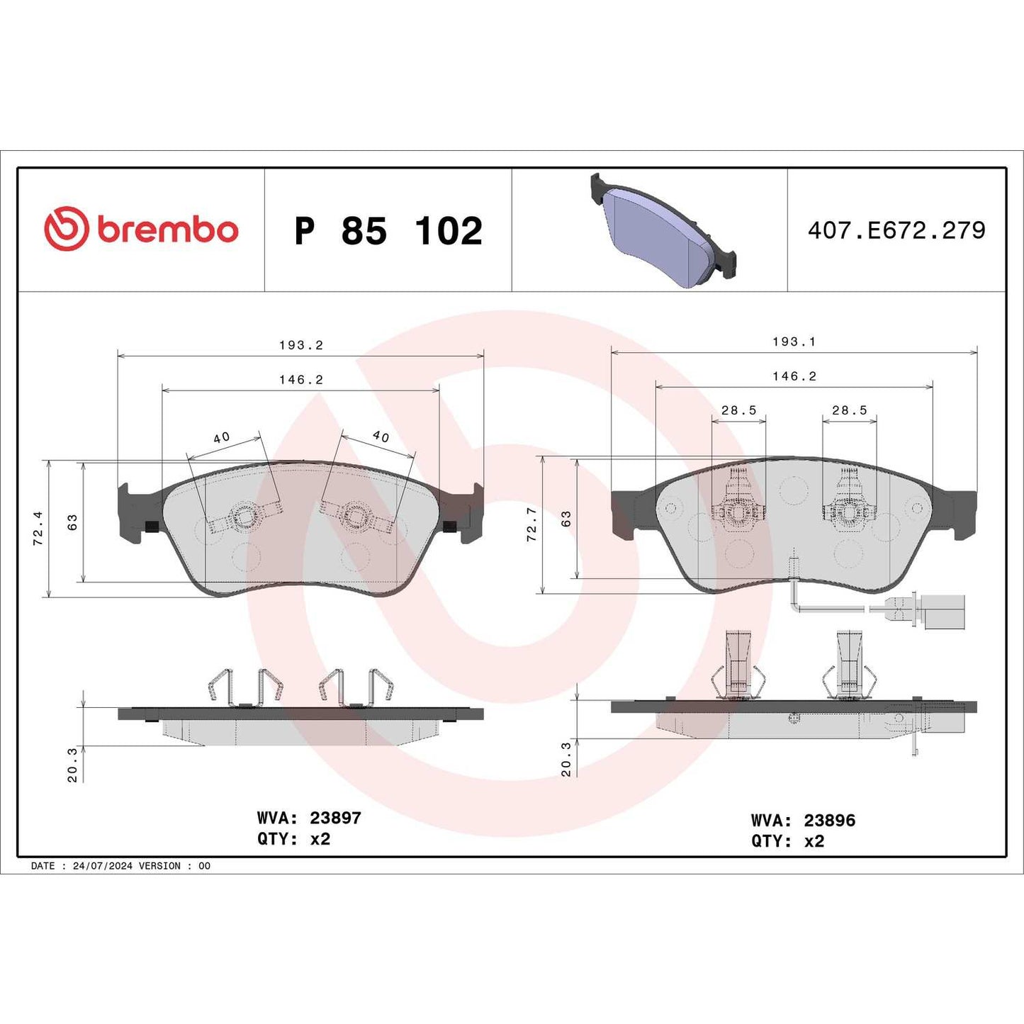 Brembo Disc Brake Pad Set P85102