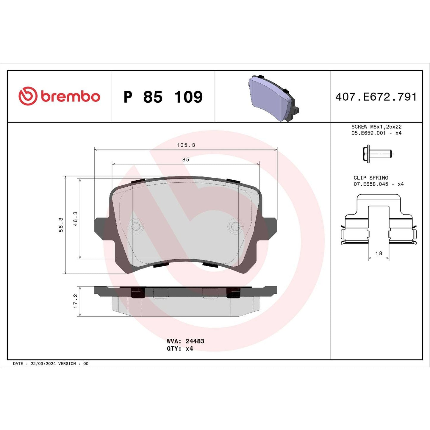 Brembo OE Brembo 2015 Volkswagen Tiguan/CC/Passat/ Audi Q3 QuattroRear Low-Met Brake Pad P85109