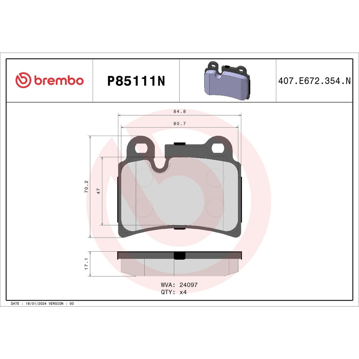 Brembo OE Brembo 06-10 Volkswagen Touareg Rear Premium NAO Ceramic OE Equivalent Pad P85111N