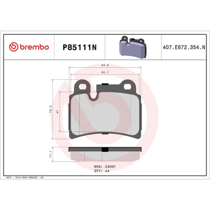 Brembo OE Brembo 06-10 Volkswagen Touareg Rear Premium NAO Ceramic OE Equivalent Pad P85111N