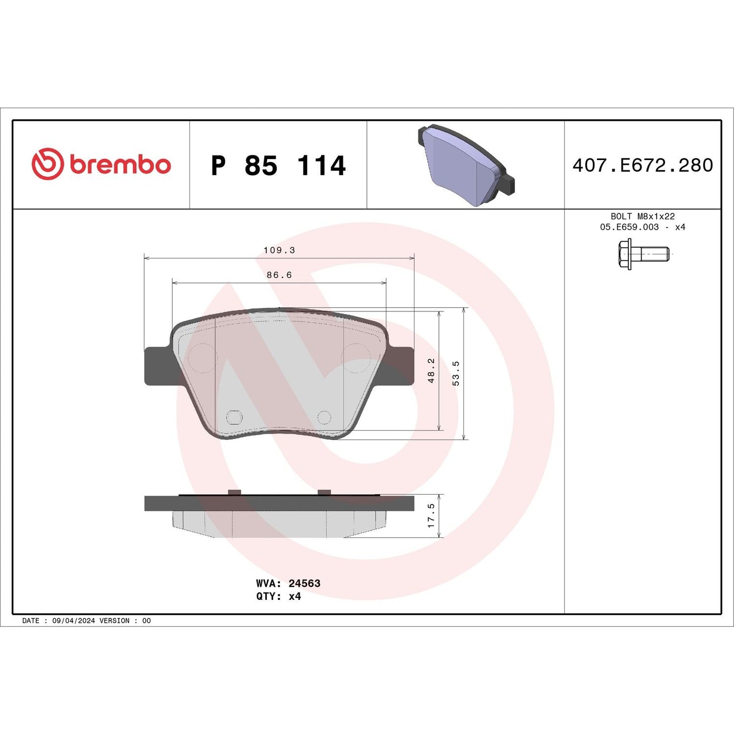 Brembo Disc Brake Pad Set P85114