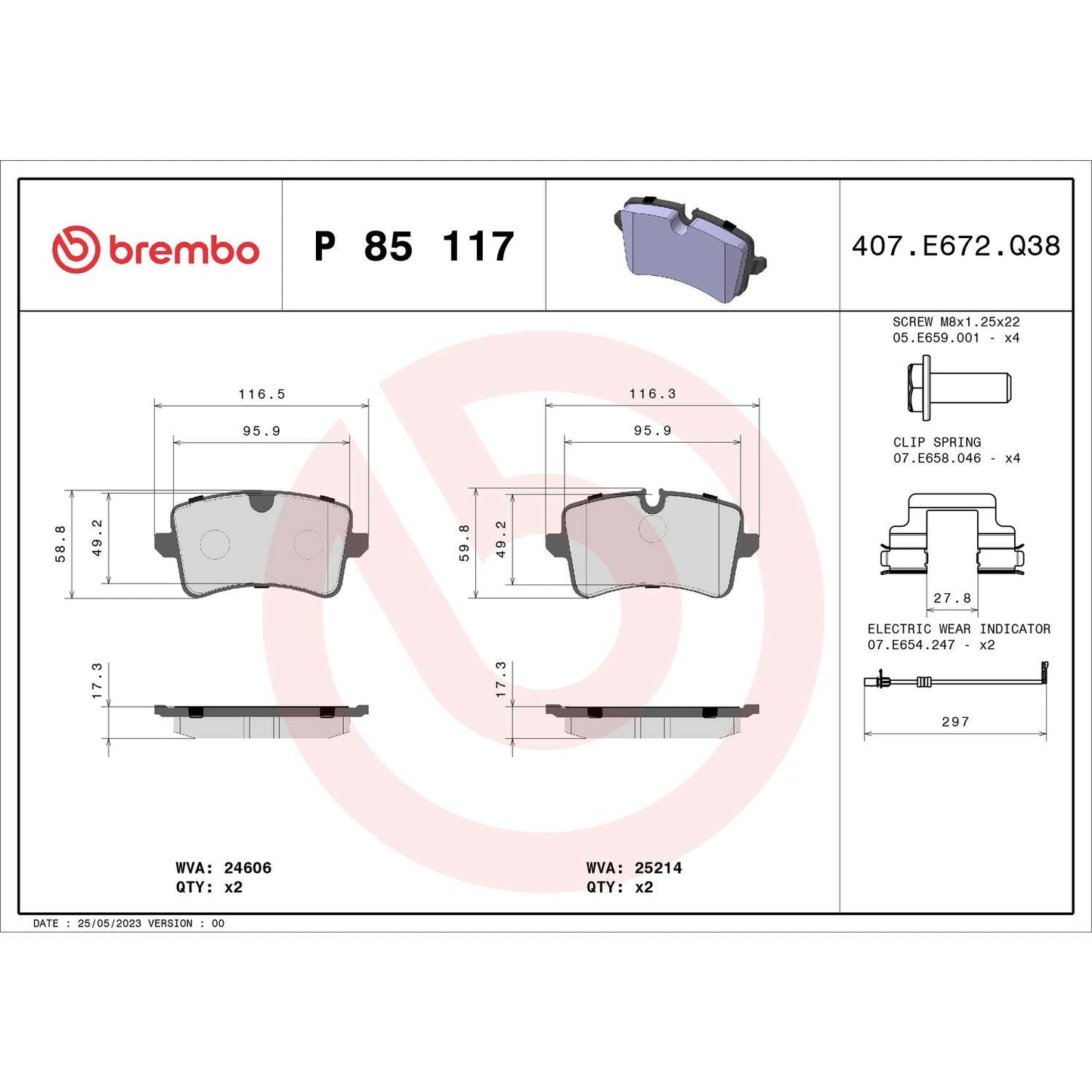 Brembo Disc Brake Pad Set P85117