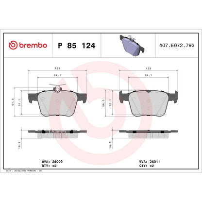 Brembo Disc Brake Pad Set P85124