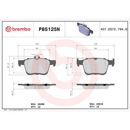 Brembo OE Brembo 15-20 Audi A3 Premium NAO Ceramic OE Equivalent Pad - Rear P85125N