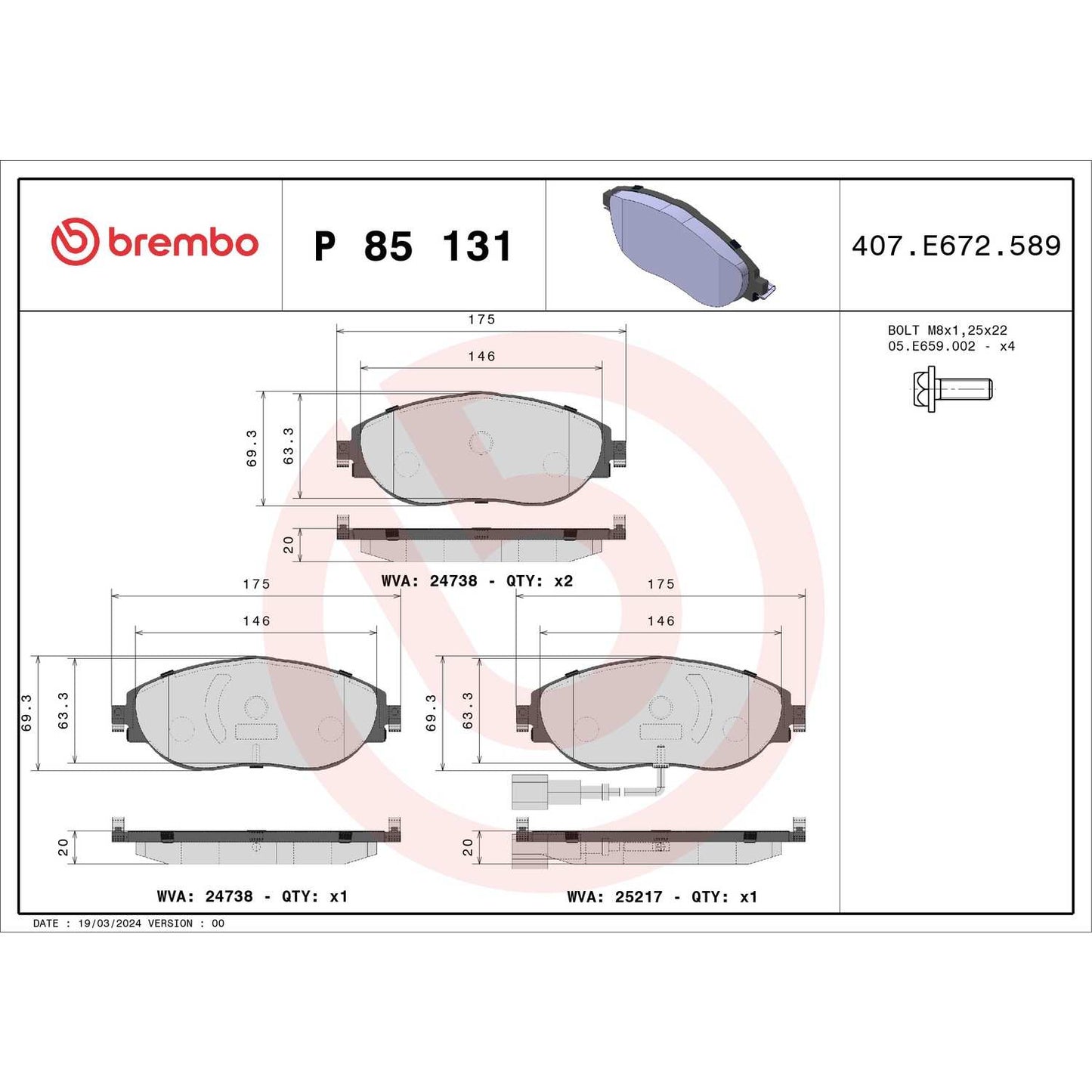 Brembo Disc Brake Pad Set P85131