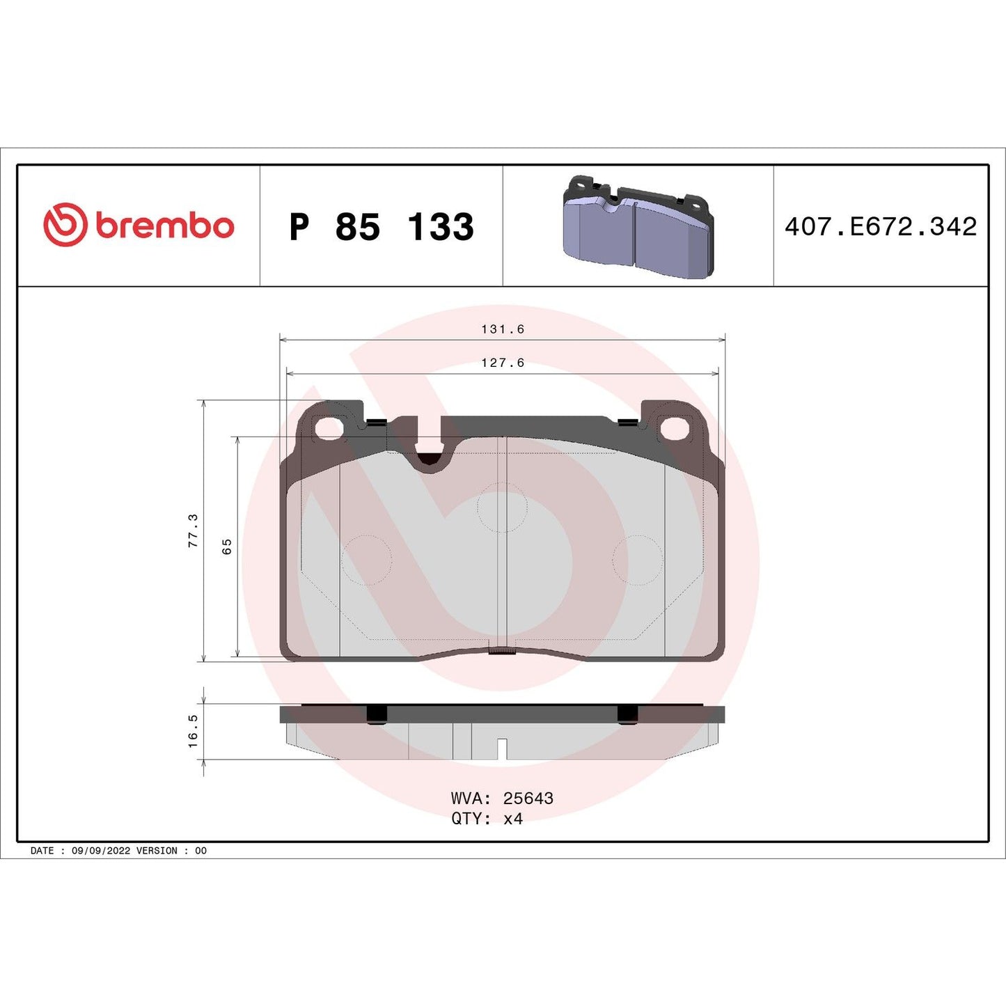 Brembo Disc Brake Pad Set P85133