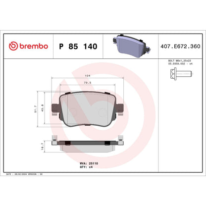 Brembo Disc Brake Pad Set P85140