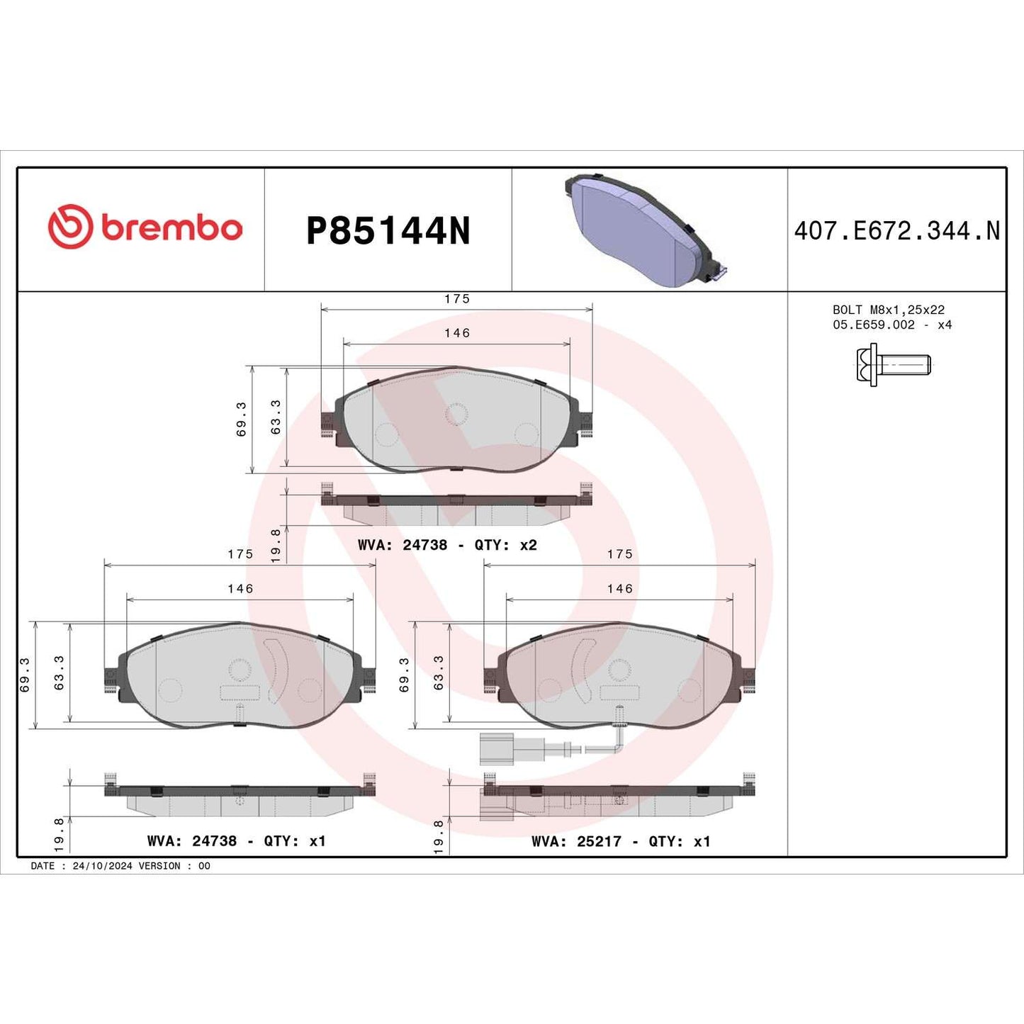 Brembo Disc Brake Pad Set P85144N