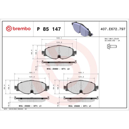 Brembo OE Brembo 15-19 Volkswagen e-Golf Front Premium Low-Met OE Equivalent Pad P85147