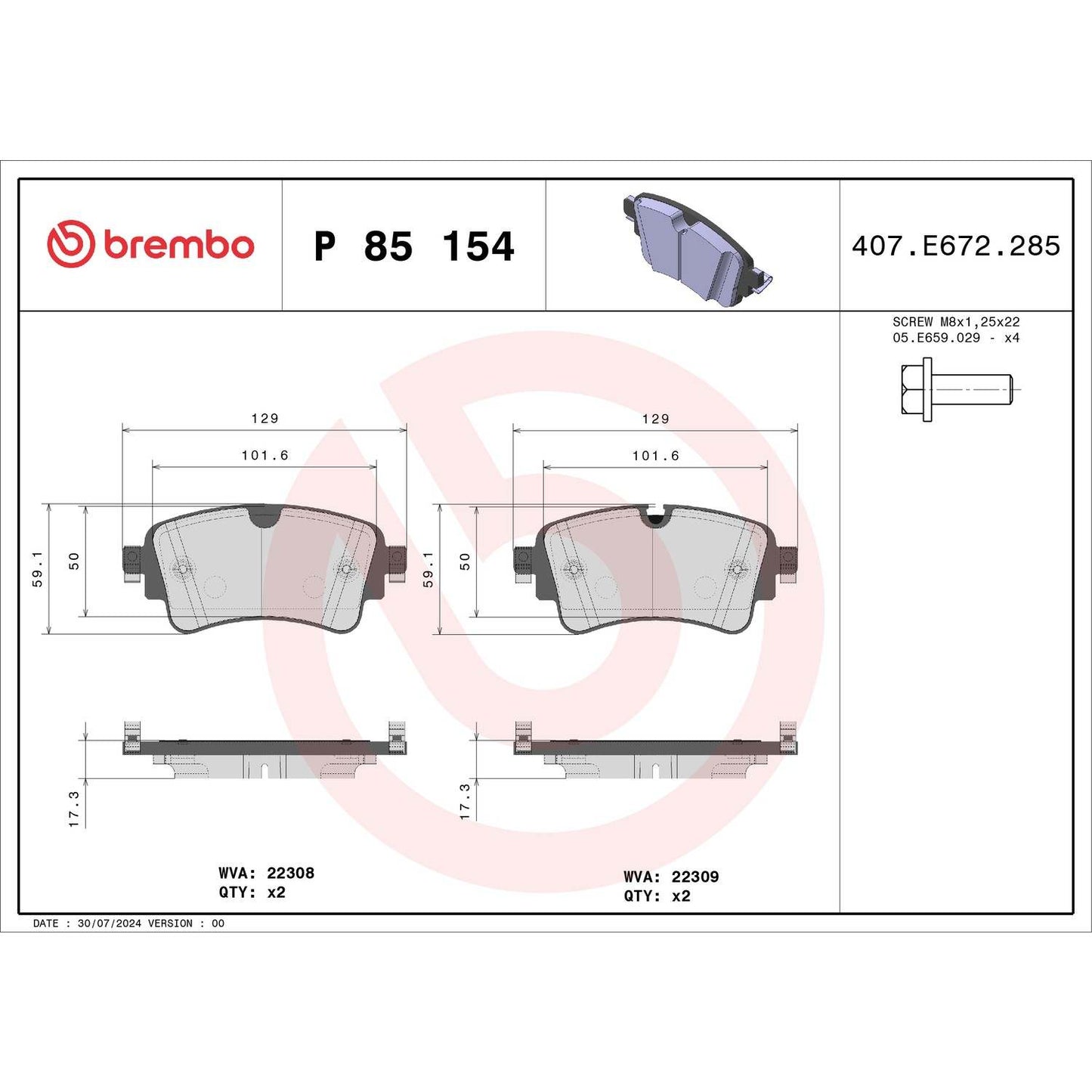 Brembo Disc Brake Pad Set P85154