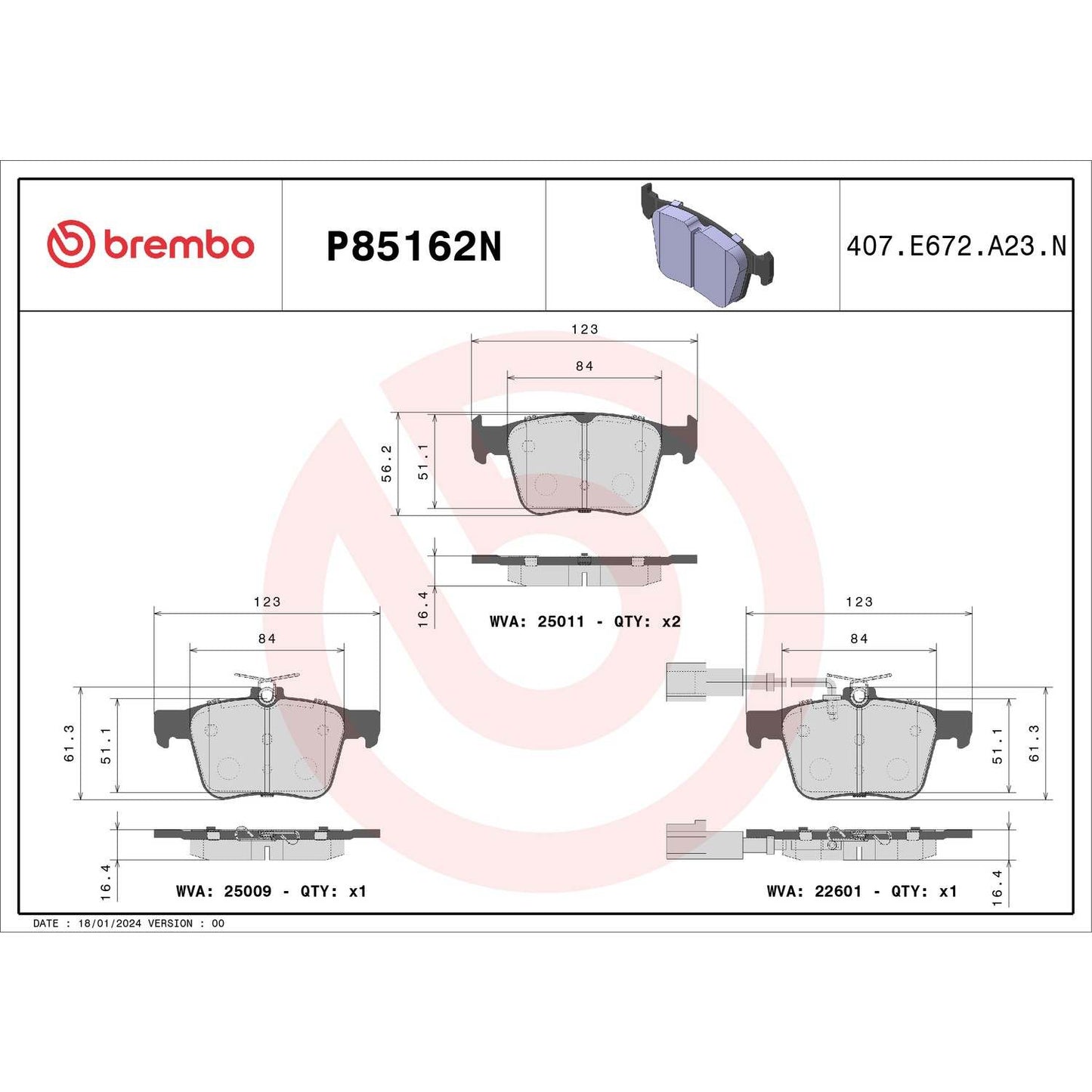 Brembo OE Brembo 18-20 Audi RS3/ Audi TT RS Quattro Rear NAO Brake Pad P85162N