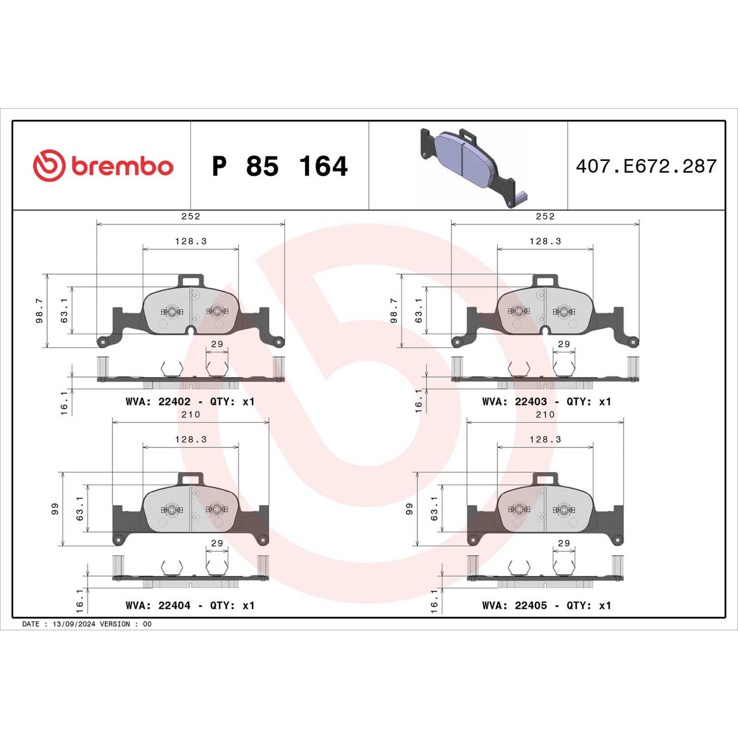 Brembo OE Brembo 17-18 A4 Premium Low-Met OE Equivalent Pad P85164