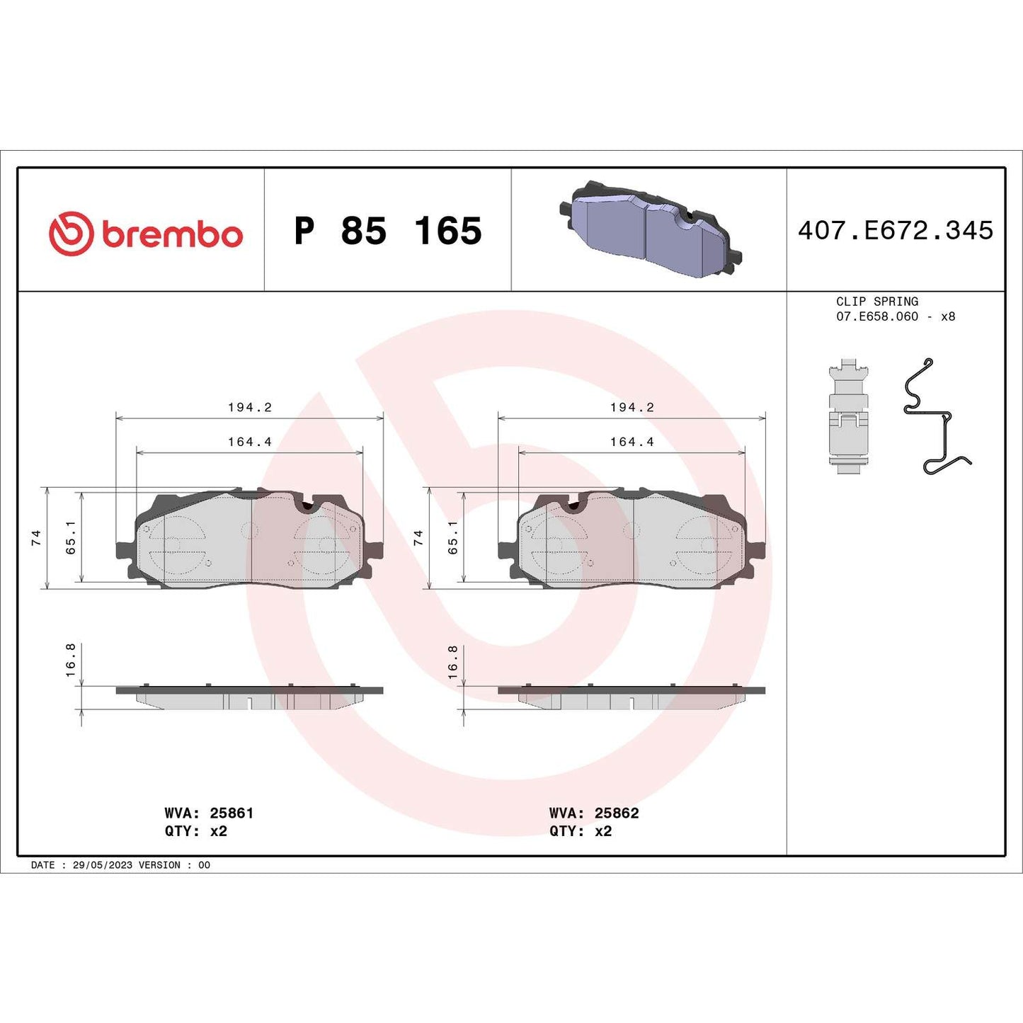 Brembo Disc Brake Pad Set P85165