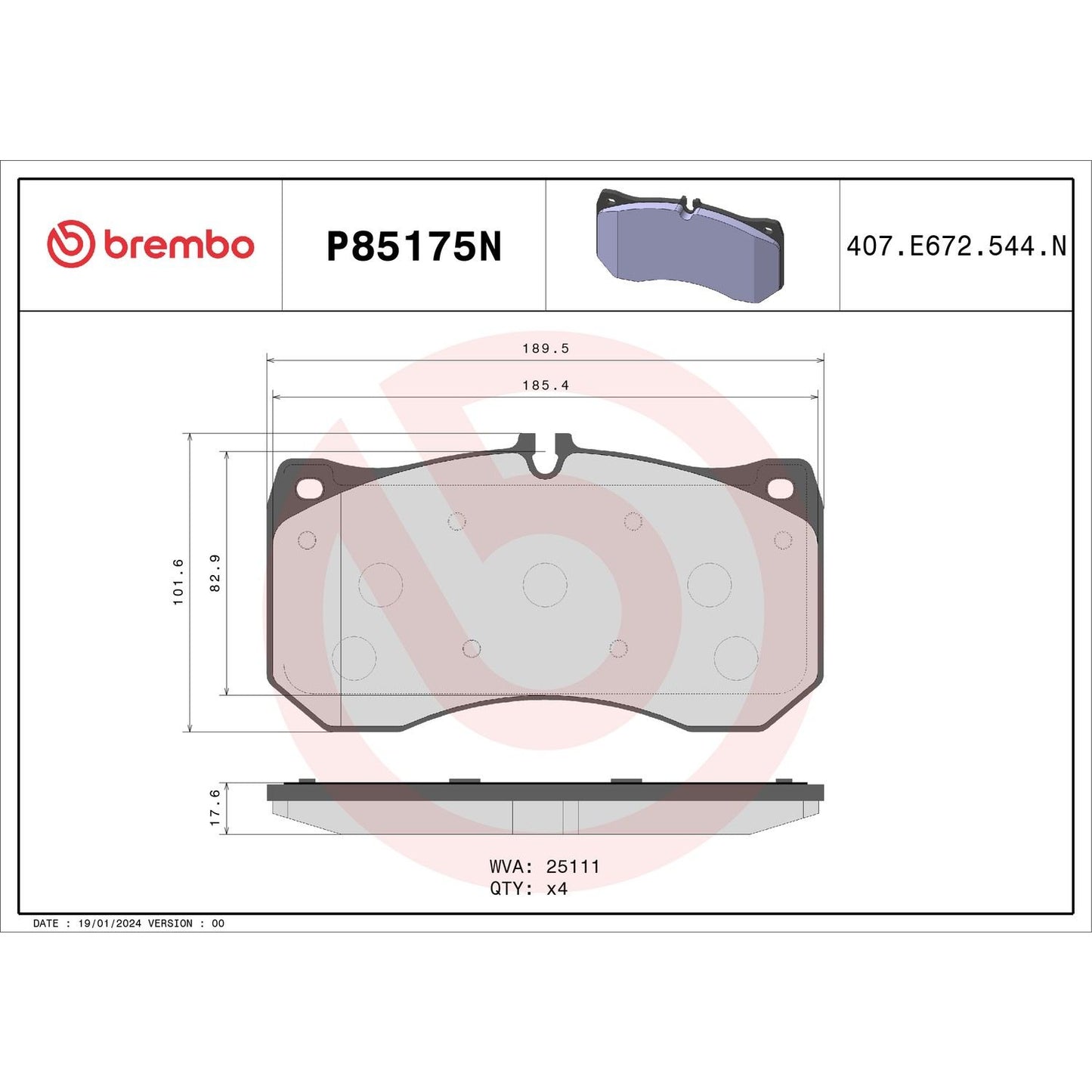 Brembo OE Brembo 16-18 Audi RS7/S8 Front Premium NAO Ceramic OE Equivalent Pad P85175N