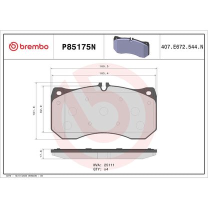 Brembo OE Brembo 16-18 Audi RS7/S8 Front Premium NAO Ceramic OE Equivalent Pad P85175N