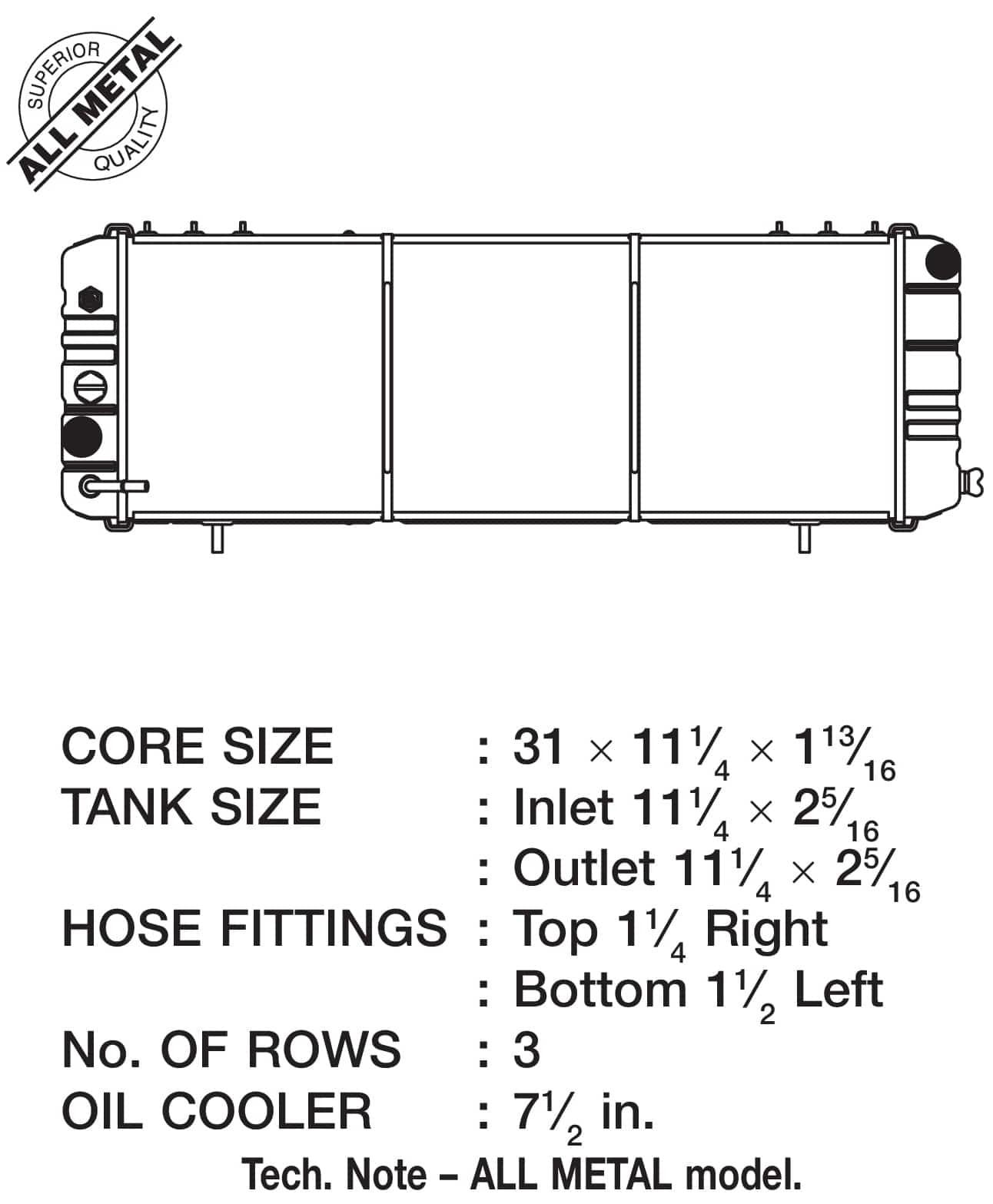 CSF 88-90 Jeep Cherokee 4.0L Heavy Duty 3 Row All Metal Radiator 2572