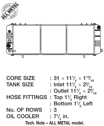 CSF 88-90 Jeep Cherokee 4.0L Heavy Duty 3 Row All Metal Radiator 2572