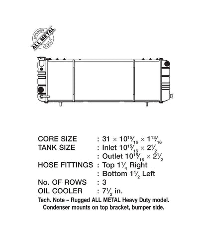 CSF 91-01 Cherokee (XJ) 2.5 & 4.0L LHD w/ filler neck (3 ROW copper core) *Discontinued