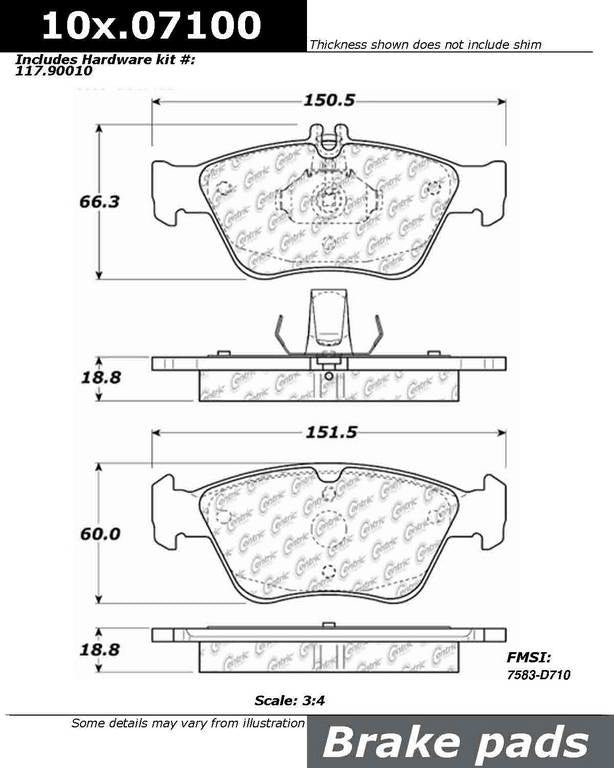 Centric Parts Disc Brake Pad Set Original Equipment Formula with Hardware 100.07100