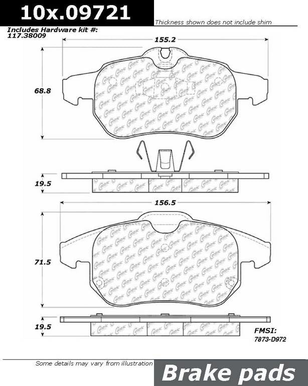 Centric Parts Original Equipment Formula Brake Pads with Hardware 100.09721