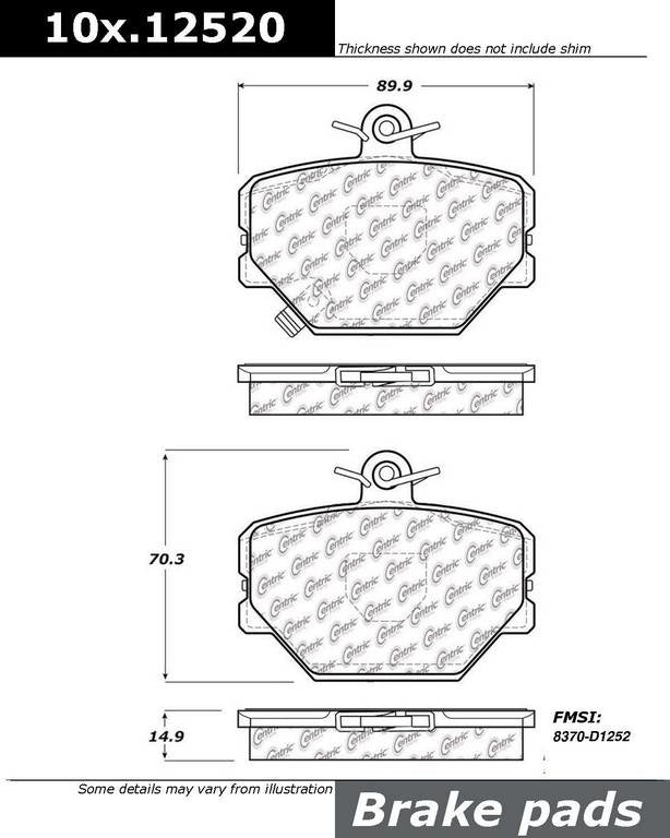 Centric Parts Disc Brake Pad Set Original Equipment Formula for 2004-2015 Smart Cabrio Crossblade Fortwo Roadster 100.12520