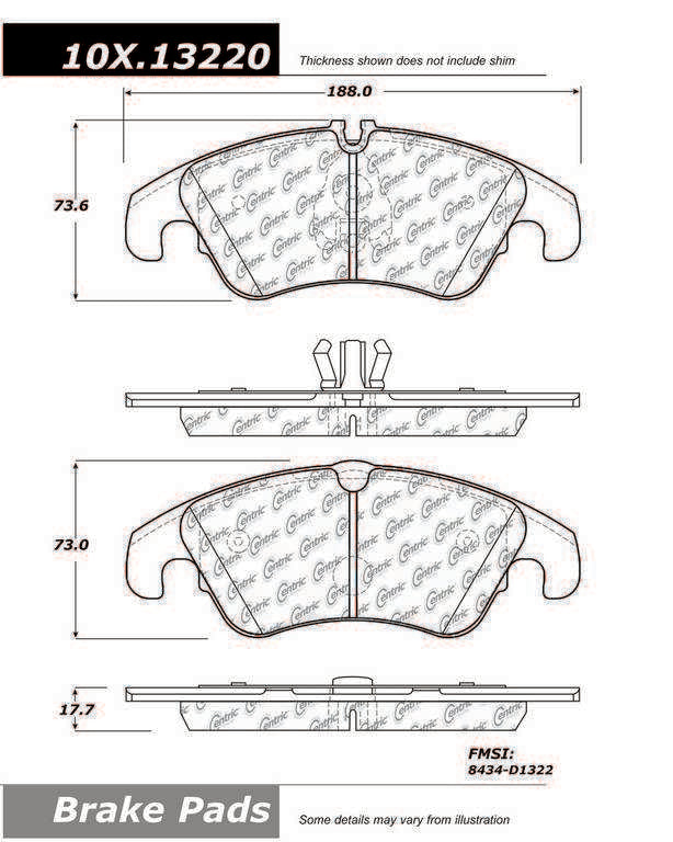 Centric Parts Original Equipment Formula Brake Pads with Hardware 100.13220