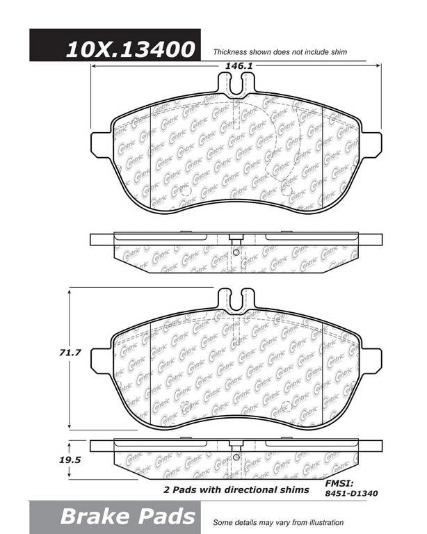 Centric Parts Disc Brake Pad Set Original Equipment Formula for 2008-2016 Mercedes-Benz C180 C200 C250 C280 C300 CLA250 E200 SLK250 100.13400