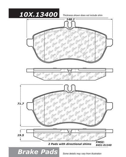 Centric Parts Disc Brake Pad Set Original Equipment Formula for 2008-2016 Mercedes-Benz C180 C200 C250 C280 C300 CLA250 E200 SLK250 100.13400