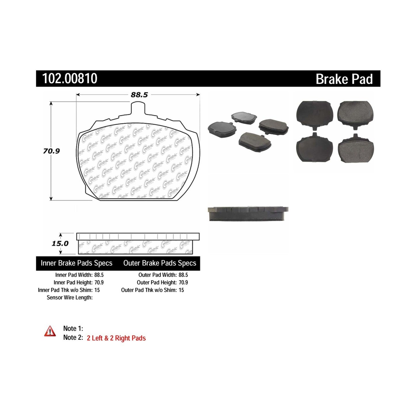 Centric Parts Disc Brake Pad Set with Semi-Metallic compounds 102.00810