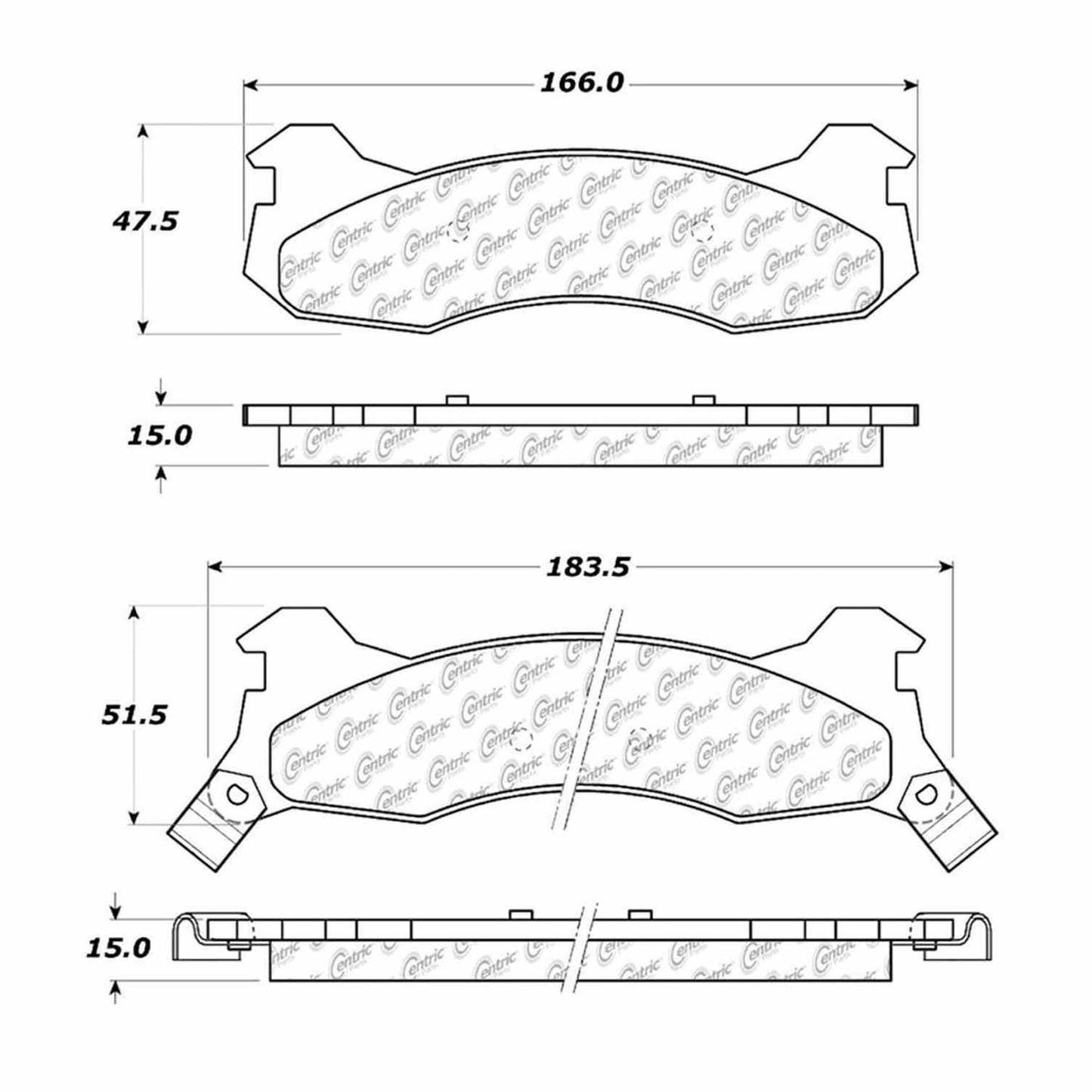 Centric Parts Disc Brake Pad Set Semi-Metallic with Shims for 1985-1986 Ford Mustang 1982-1987 Lincoln Continental 1984-1990 Mark VII 102.02040