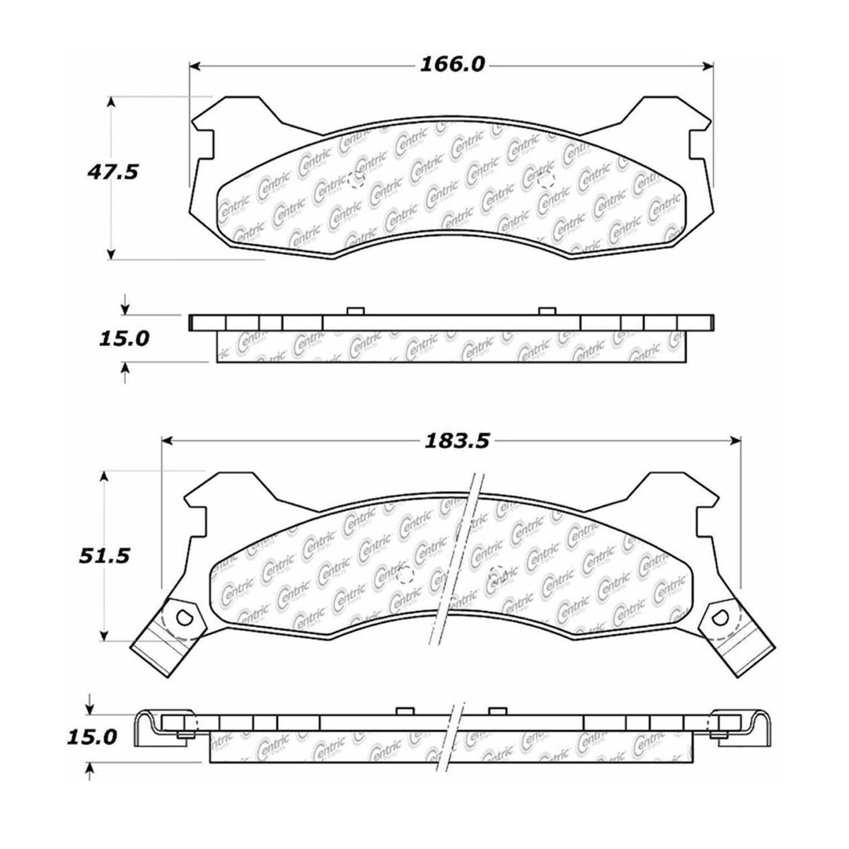 Centric Parts Disc Brake Pad Set Semi-Metallic with Shims for 1985-1986 Ford Mustang 1982-1987 Lincoln Continental 1984-1990 Mark VII 102.02040