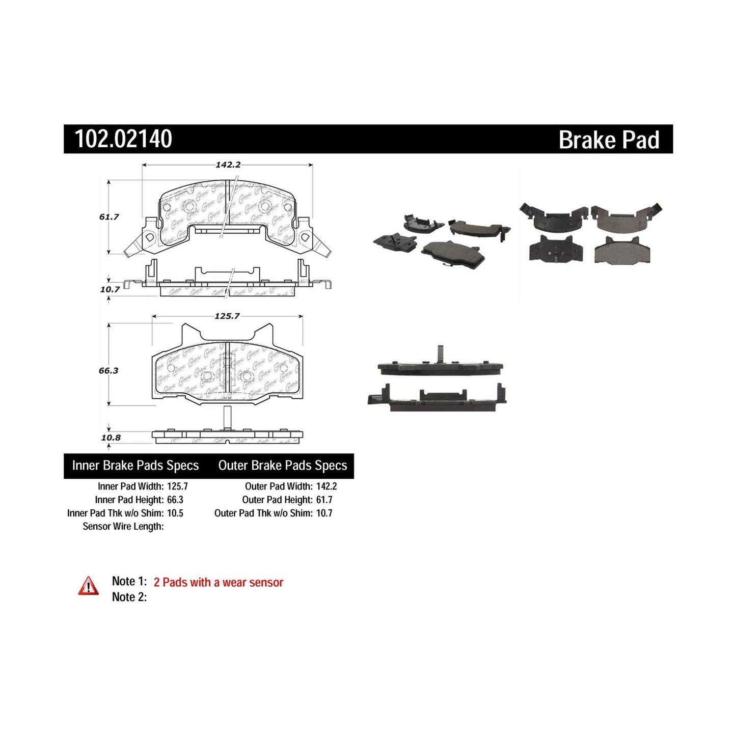 Centric Parts Disc Brake Pad Set Semi-Metallic with Shims for 1983-1987 Chevrolet Chevette Pontiac T1000 102.02140