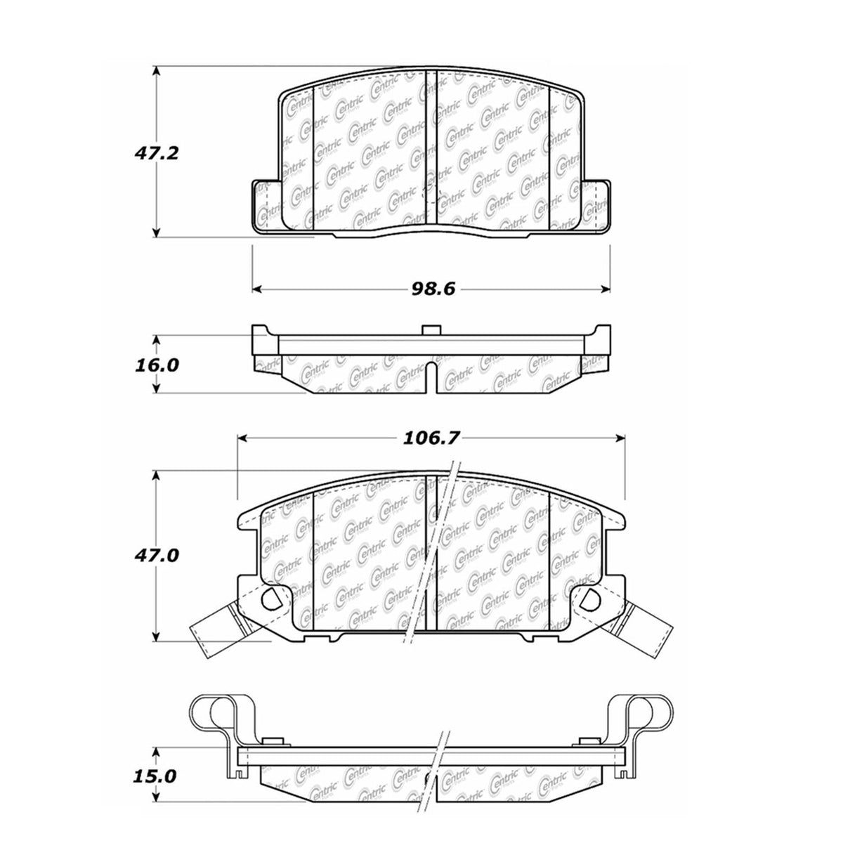 Centric Parts Disc Brake Pad Set Semi-Metallic with Shims for 1985-1989 Toyota MR2 102.03090