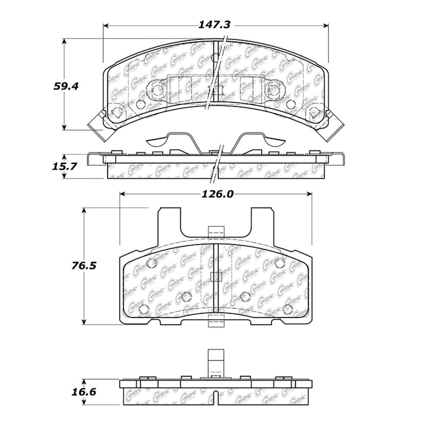Centric Parts Disc Brake Pad Set Semi-Metallic with Noise Reduction 102.03690
