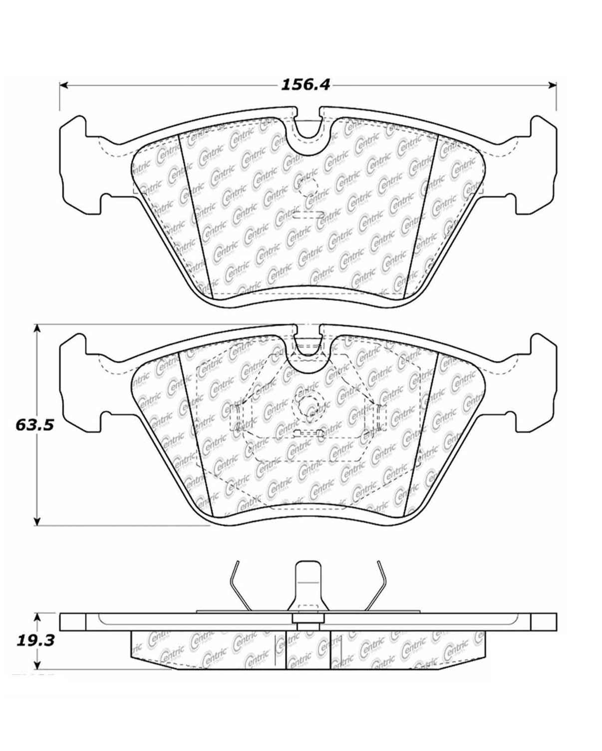 Centric Parts Disc Brake Pad Set Semi-Metallic with Noise Reduction 102.03941
