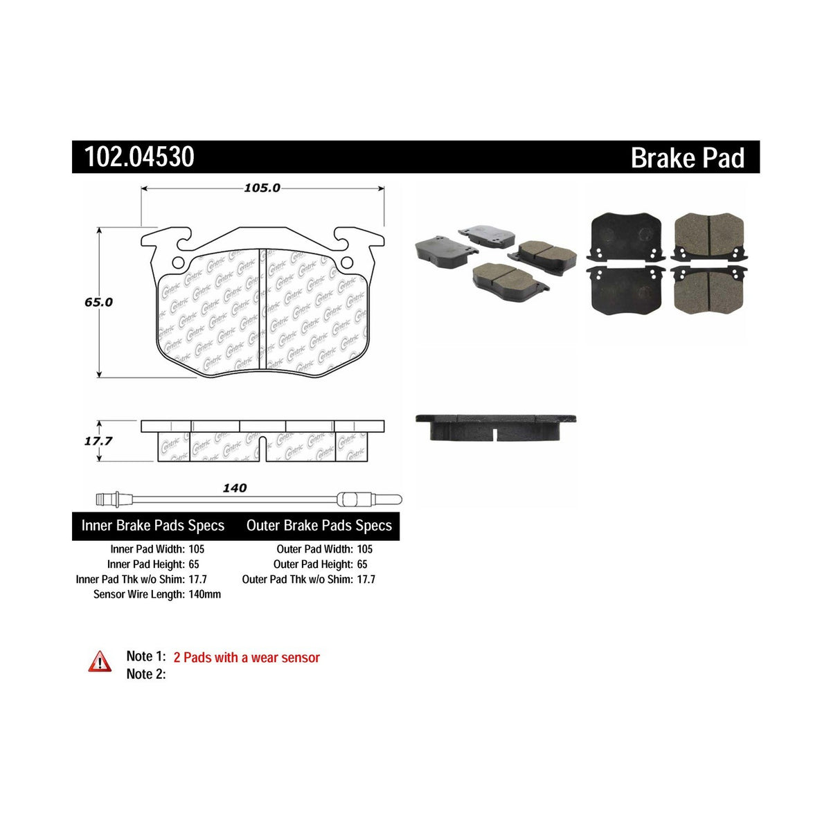 Centric Parts Disc Brake Pad Set Semi-Metallic with Shims for 1980-1991 Peugeot 505 and 1977-1984 604 102.04530