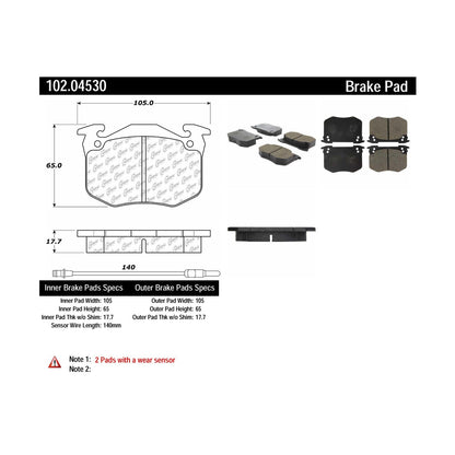 Centric Parts Disc Brake Pad Set Semi-Metallic with Shims for 1980-1991 Peugeot 505 and 1977-1984 604 102.04530