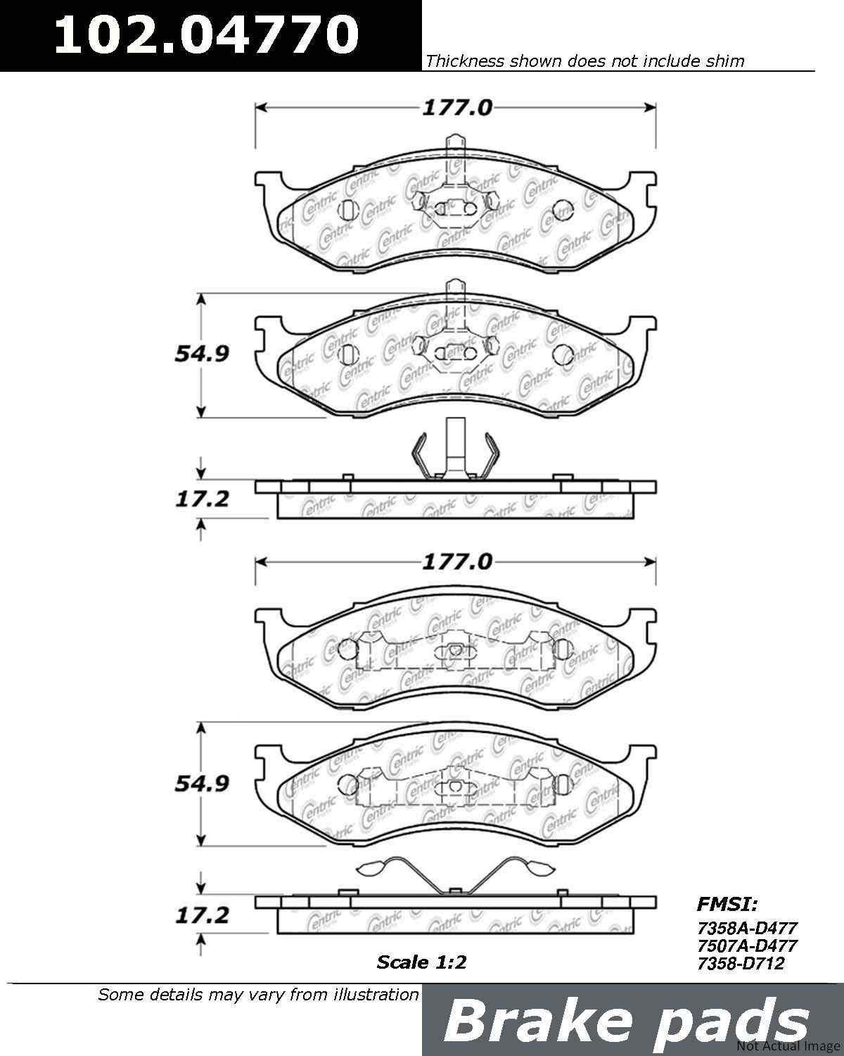 Centric Parts Disc Brake Pad Set Semi-Metallic with Shims for Jeep Cherokee 2001-1990 102.04770