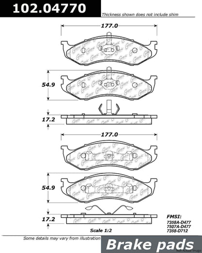 Centric Parts Disc Brake Pad Set Semi-Metallic with Shims for Jeep Cherokee 2001-1990 102.04770