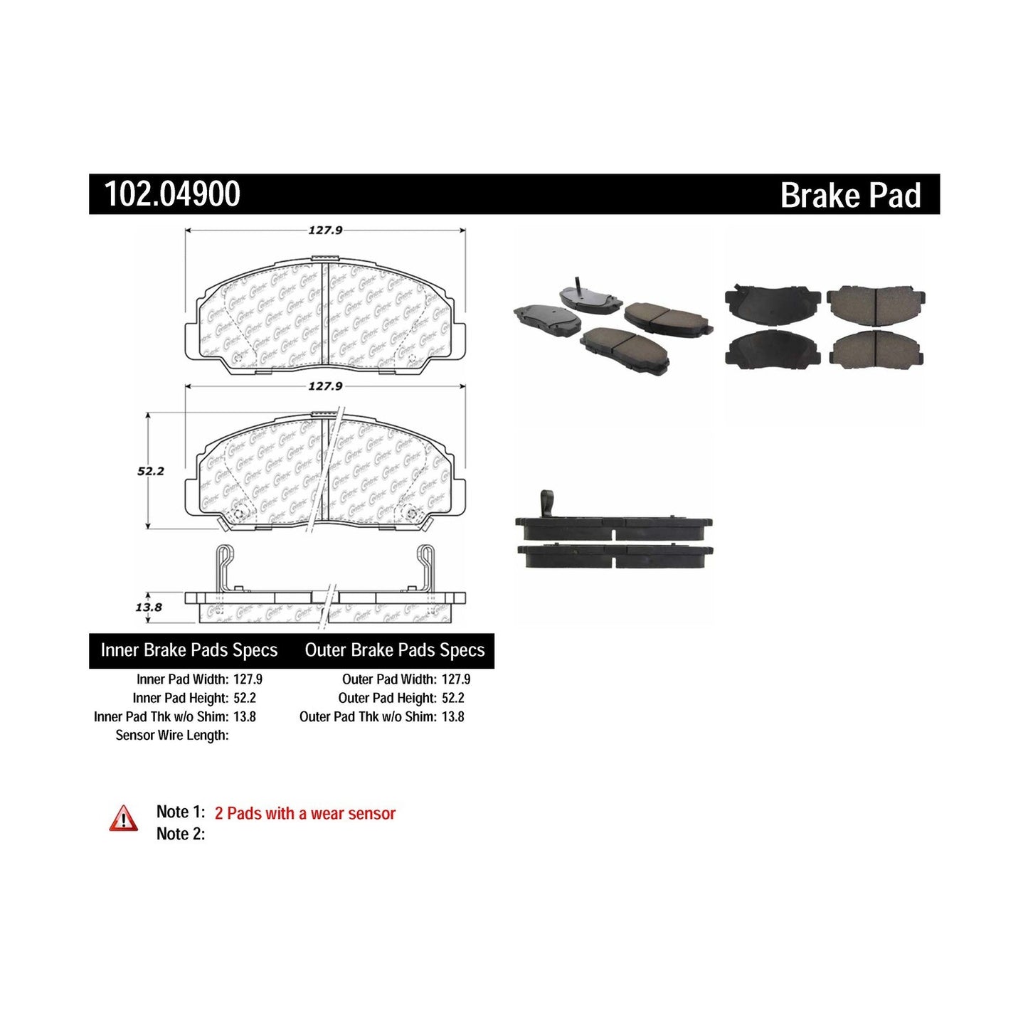 Centric Parts Disc Brake Pad Set Semi-Metallic with Shims for 1990-1992 Daihatsu Rocky 102.04900