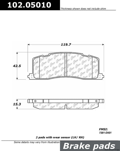 Centric Parts Disc Brake Pad Set Semi-Metallic with Shims for 1991-1997 Toyota Previa 102.05010