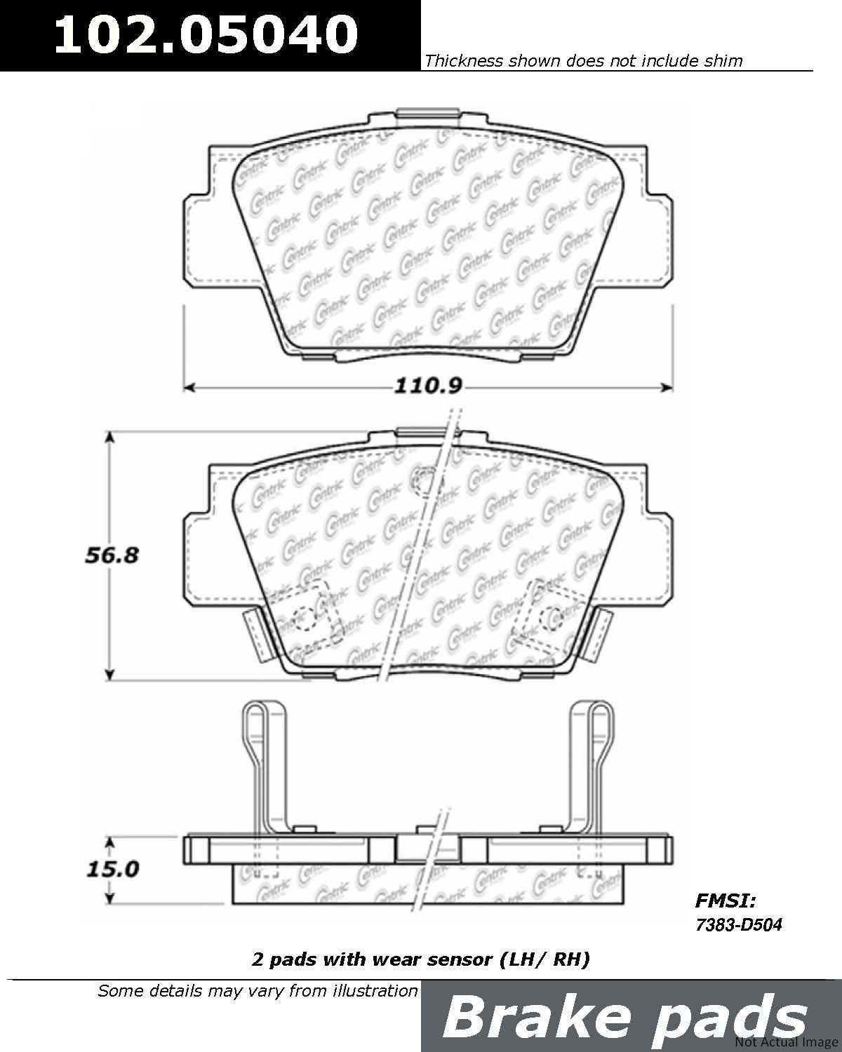 Centric Parts Disc Brake Pad Set for Wagner PD504 ZD504 PPB504 Fmsi 7383D504 D504 Raybestos PGD504 Bendix RD504 102.05040