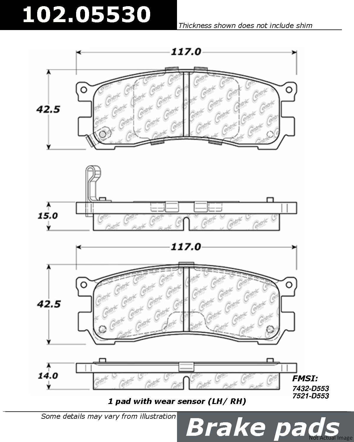 Centric Parts Disc Brake Pad Set Semi-Metallic with Shims for 1992-1995 Mazda 929, 1993-1998 MPV, 2002-2005 Millenia 102.05530